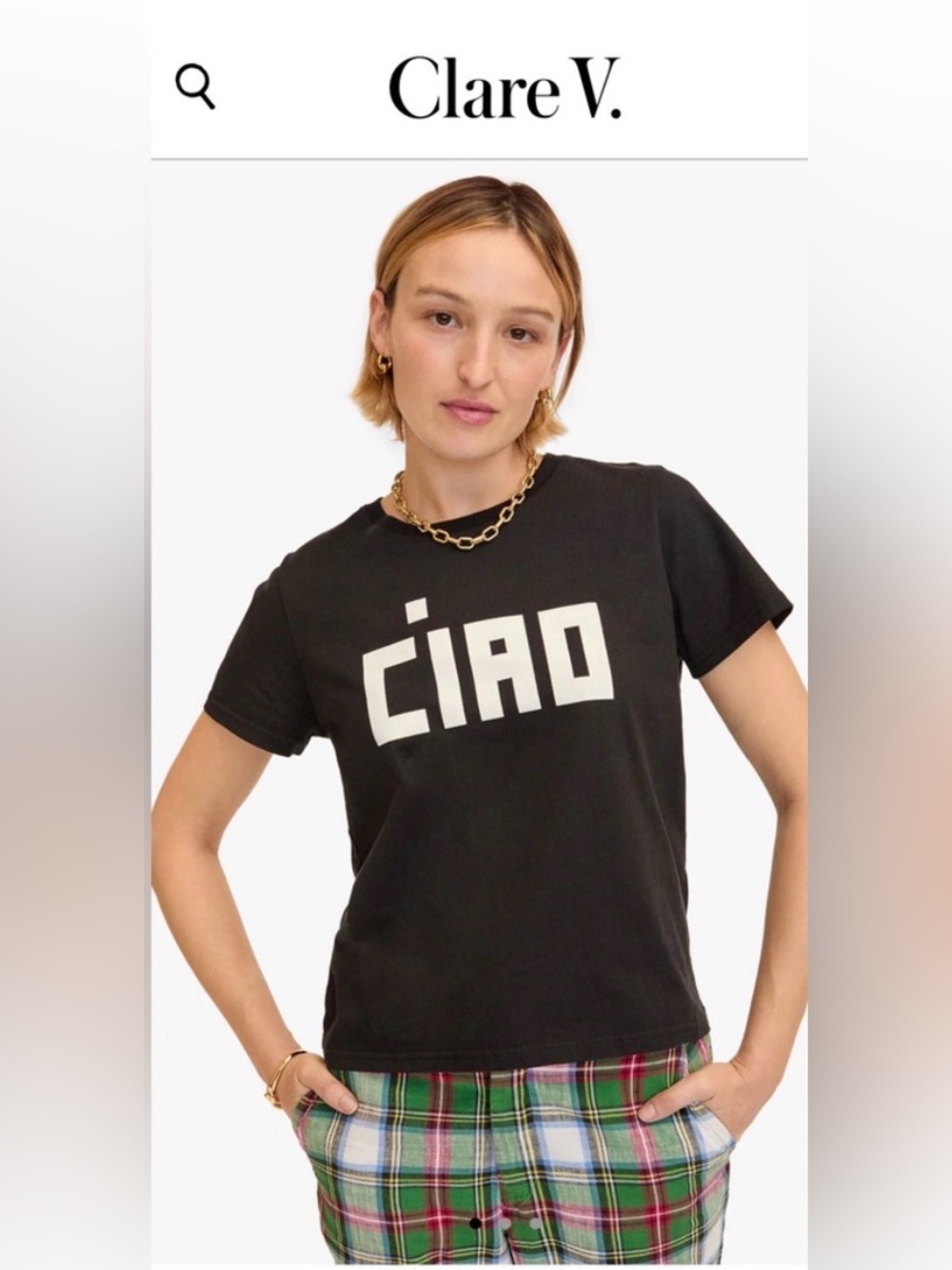 Clare V. Ciao Classic Tee, Black, Size Small.